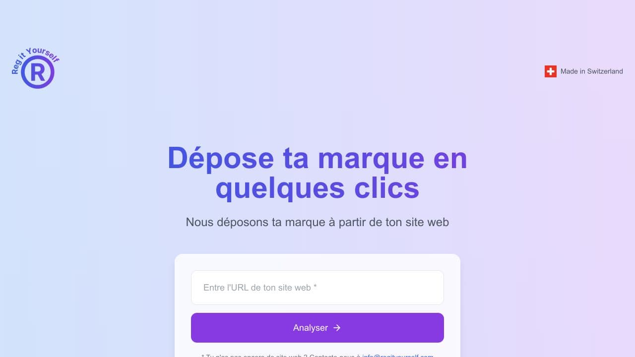Interface de dépôt de marque Reg it Yourself